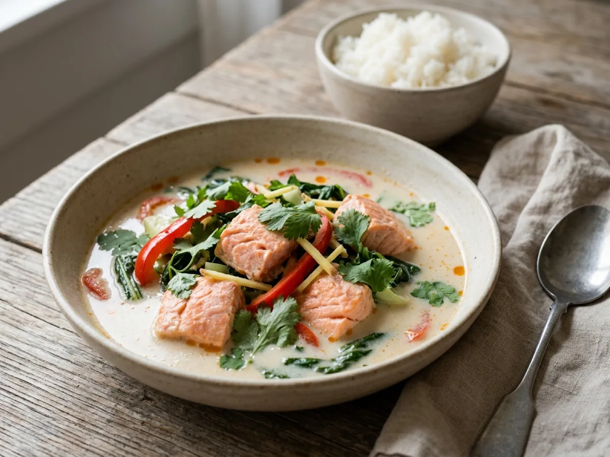 Asiatisk kokosgryta med lax — receptbild