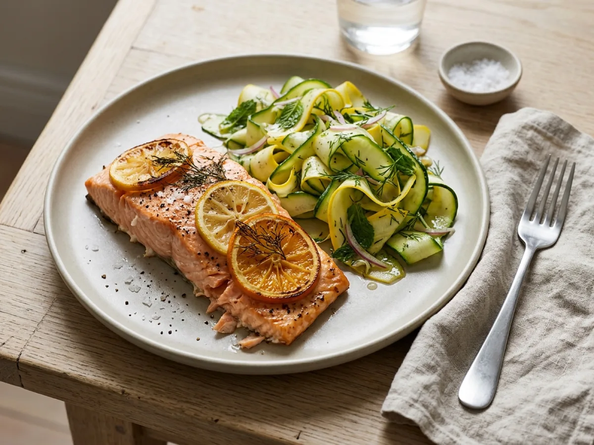 Citrusbakad lax med zucchinisallad — receptbild