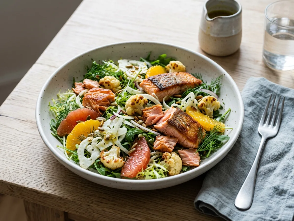 Crispy Salmon with Cauliflower and Citrus Salad — recipe photo