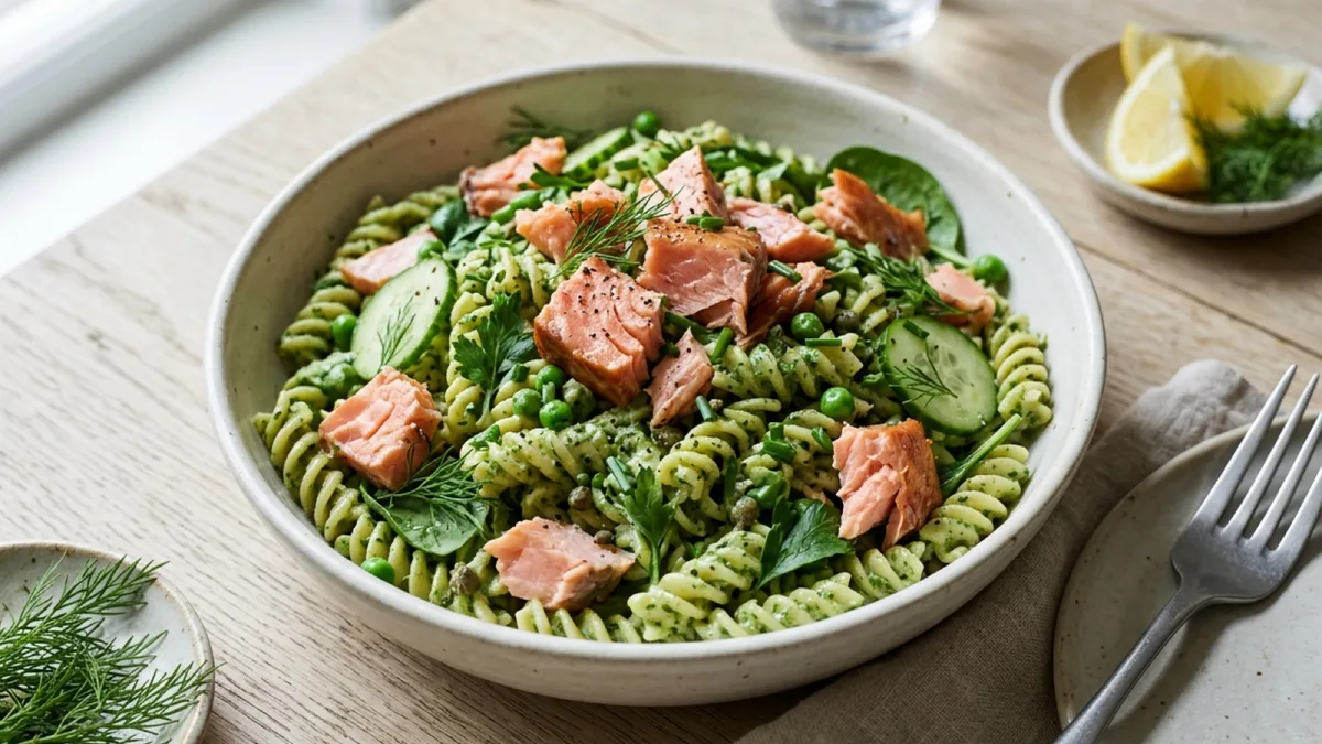 Green Goddess Pasta Salad with Hot-Smoked Salmon