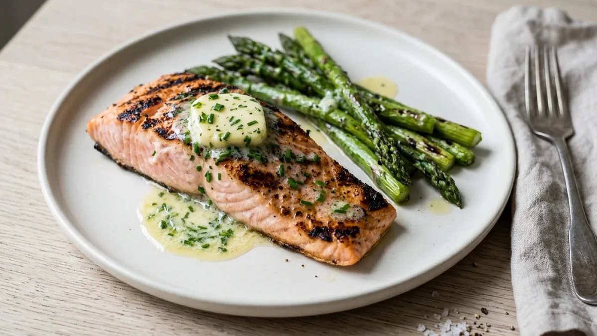 Grilled Salmon with Asparagus and Chive Butter