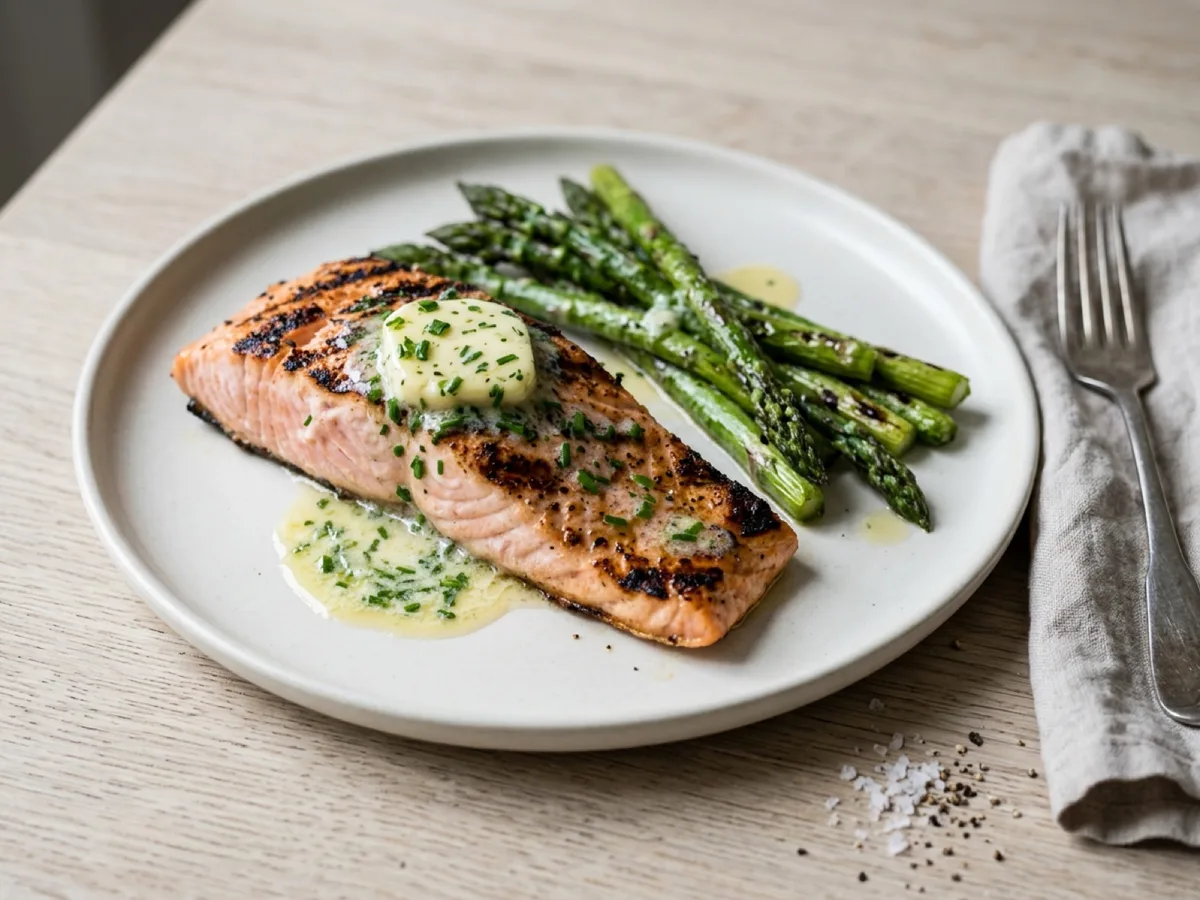 Grilled Salmon with Asparagus and Chive Butter — recipe photo