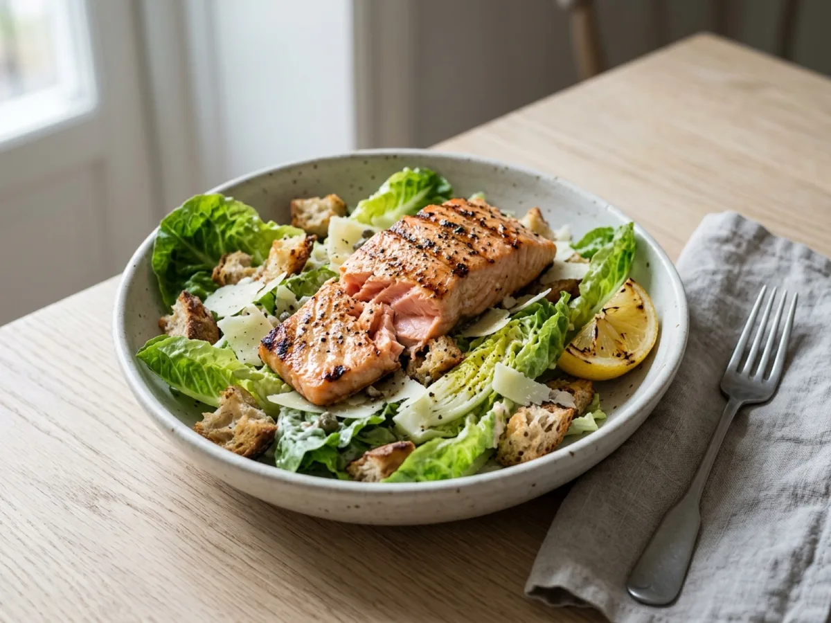 Caesarsallad med grillad lax — receptbild