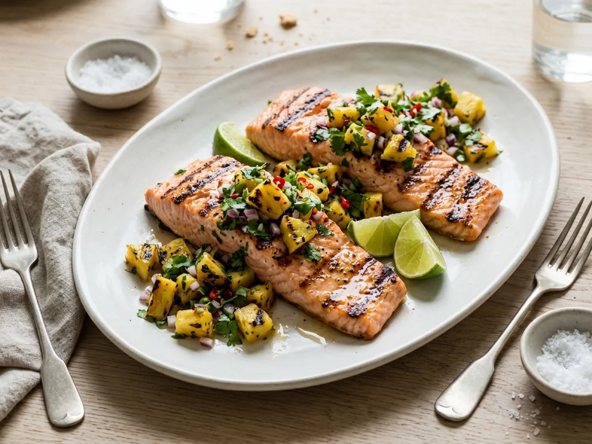 Grillad lax med grillad ananassalsa — receptbild