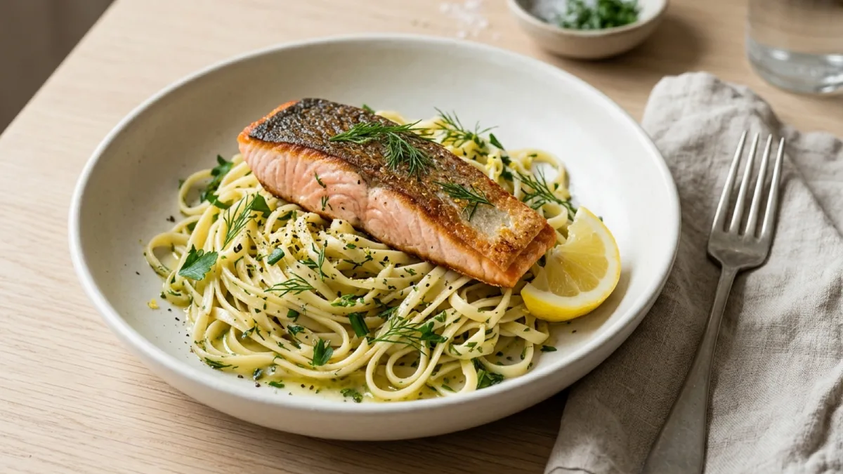 Pan-Fried Salmon with Herb Pasta
