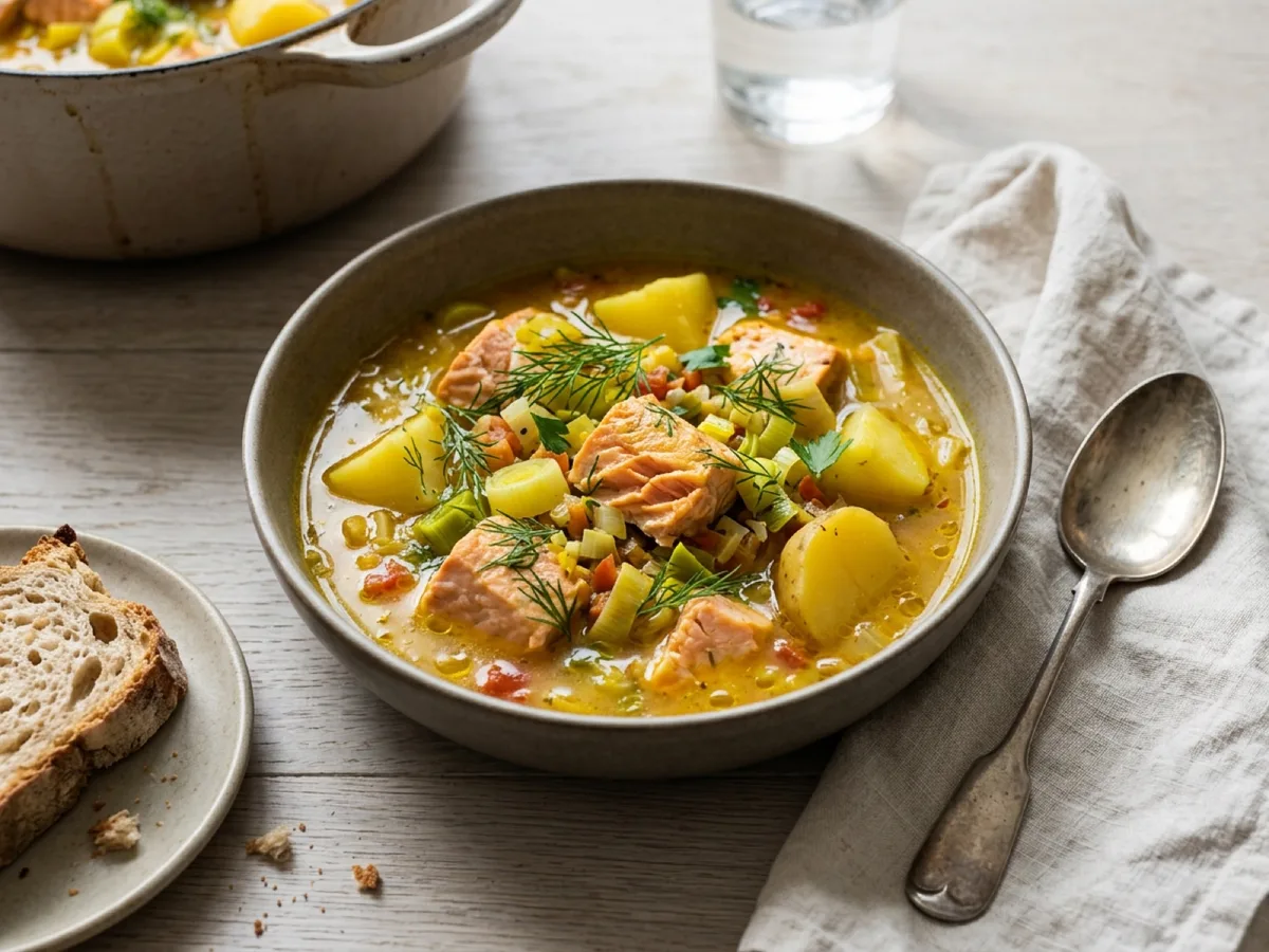 Rustik saffransgryta med purjolök och potatis — receptbild
