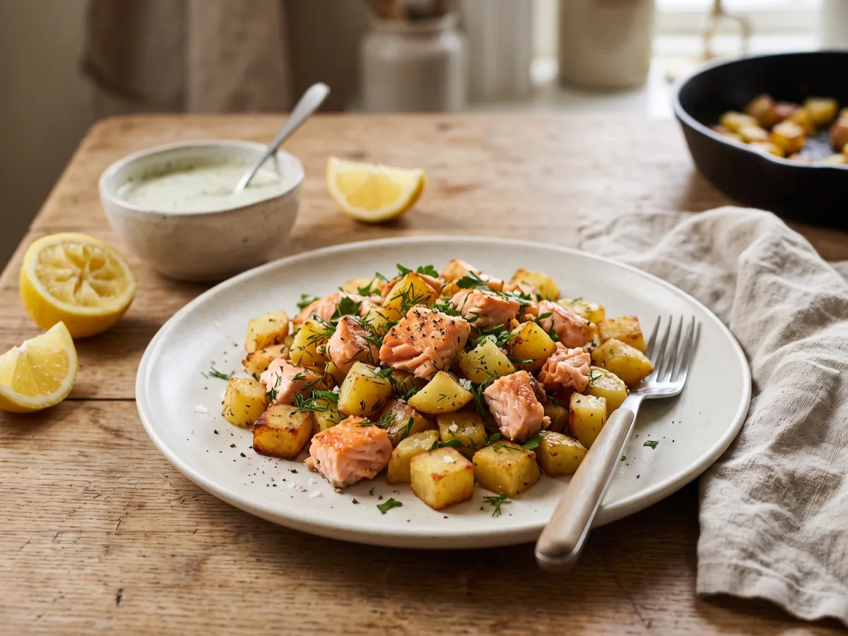 Laxpytt med örtsås — recipe photo