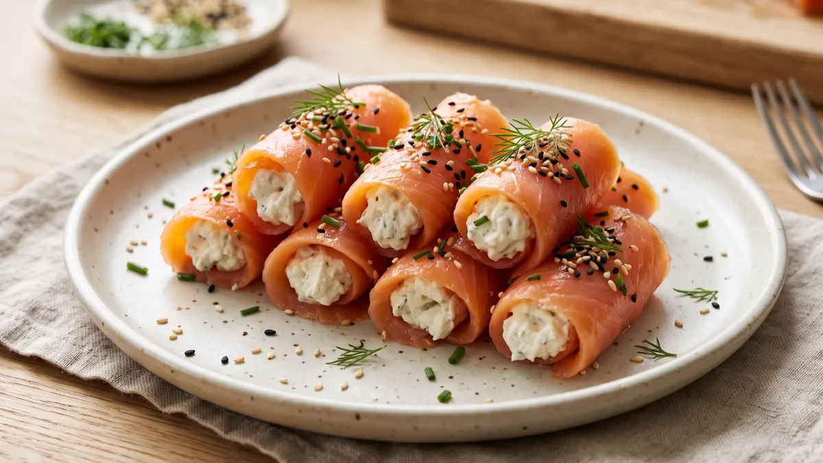 Smoked Salmon Rolls with Horseradish Cream and Sesame
