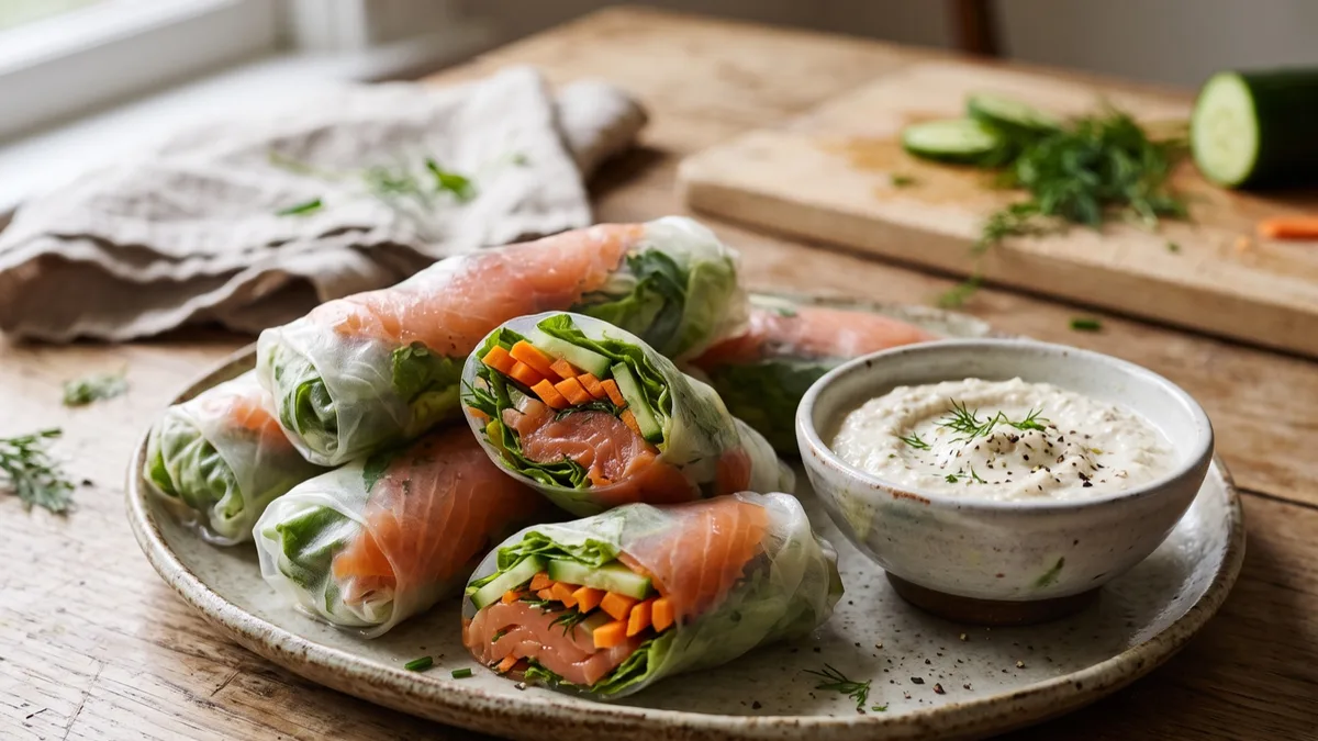 Smoked Salmon Summer Rolls with Horseradish Dip