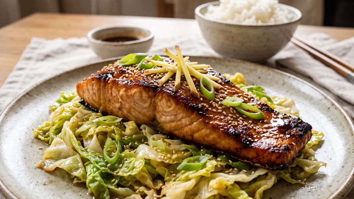 Soy and Ginger Baked Salmon with Cabbage
