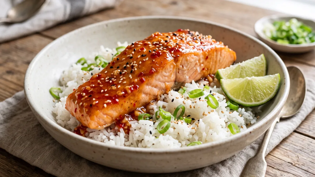 Sweet Chili Baked Salmon with Rice